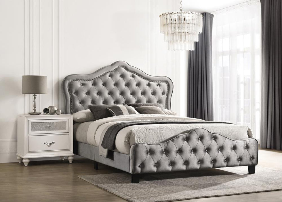 Bella Queen Upholstered Tufted Panel Bed Grey