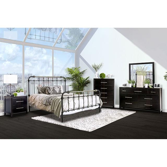 RIANA Antique Black Metal Queen Bed