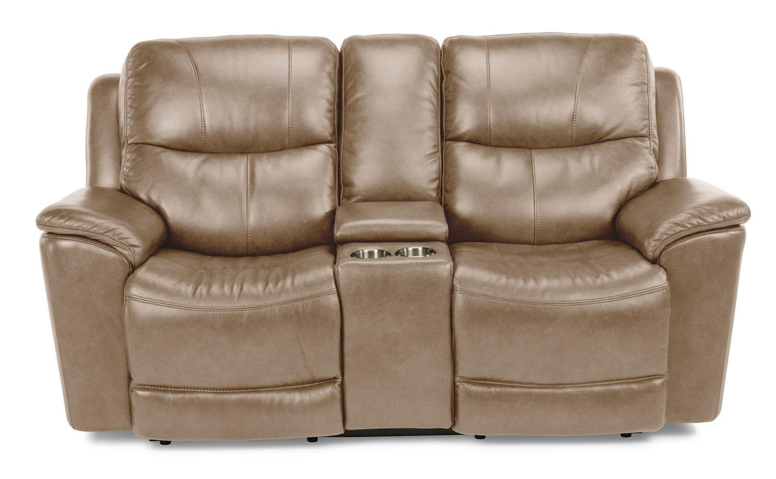 Flexsteel Latitudes Cade Leather Power Reclining Loveseat w/ Console & Power Headrests  in Light Brown