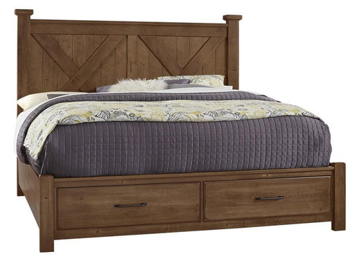 Vaughan-Bassett Cool Rustic Queen Barndoor X Headboard with Storage Footboard Bed in Amber image