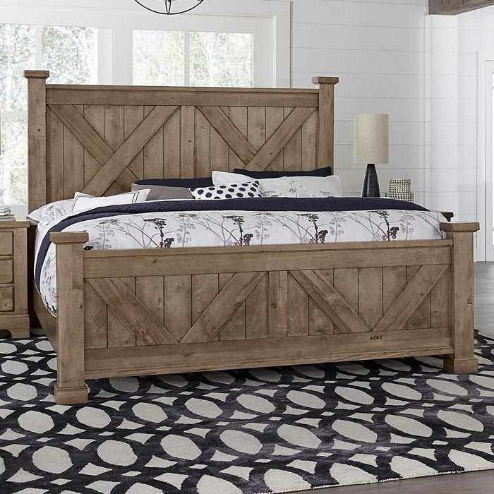 Vaughan-Bassett Cool Rustic Queen Barndoor X Headboard and Footboard Bed in Stone Grey