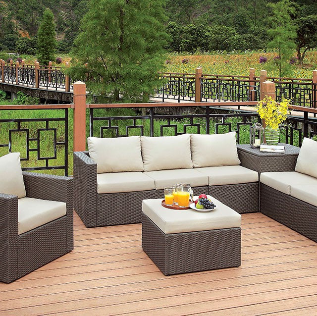 DAVINA Brown/Beige Patio Sectional w/ Ottoman image